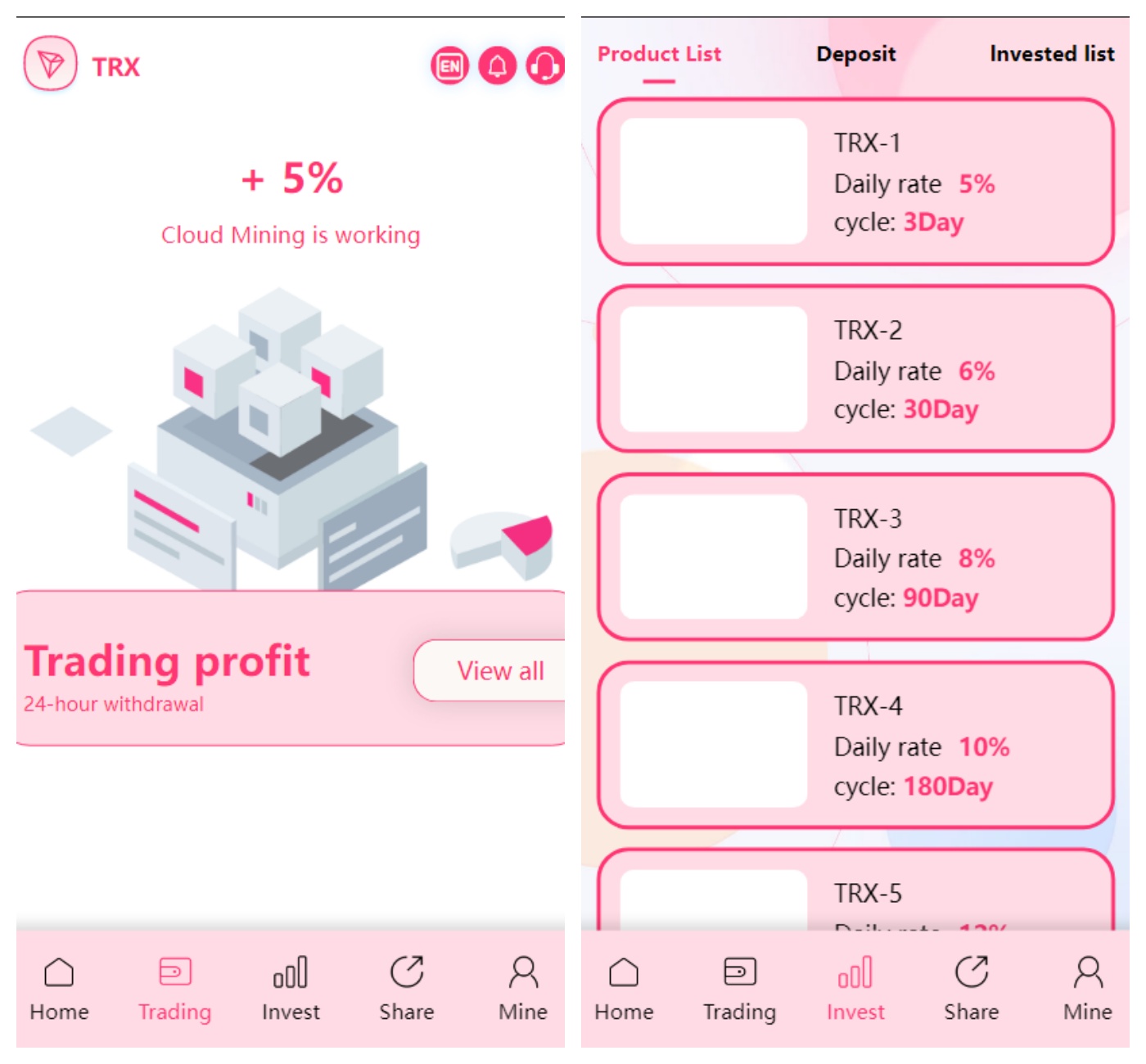 粉色多语言trx/usdt钱包理财/区块链算力矿池/Difi流动性TRX理财分红,usdt钱包理财,区块链,TRX,语言,区块,钱包,第2张